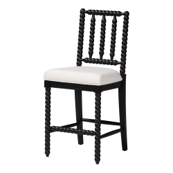bali & pari Deya Bobbin Counter Stool - Sculptural Wood Kitchen Seating with Upholstered Seat and Spindle Back, Black